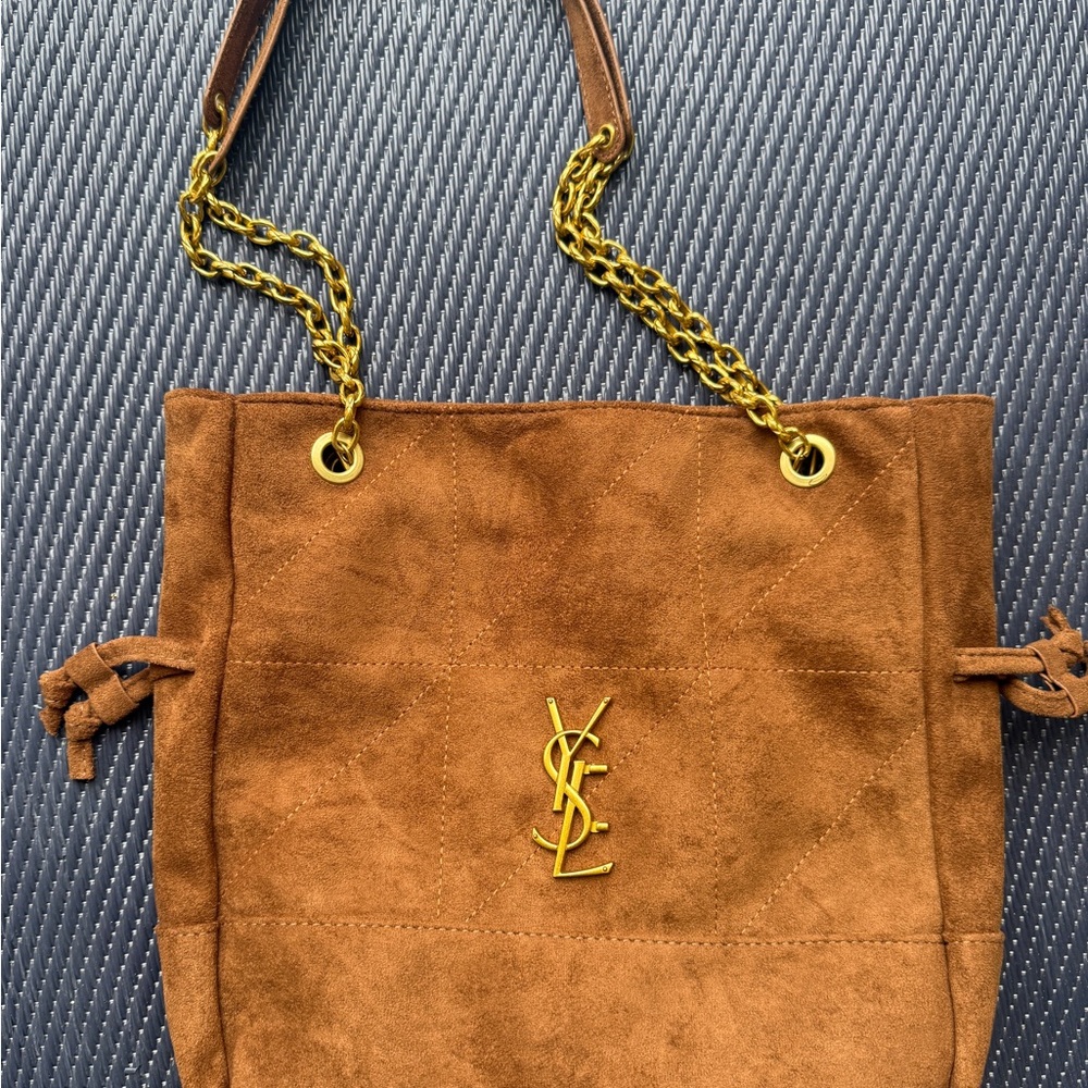 Luxury Brown Suede Tote with Gold Chain